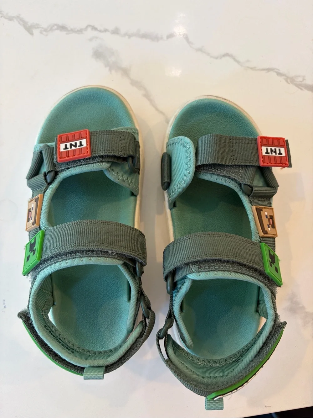 H&M Minecraft Teal Kids Open-Toe Sandals with Game Patch Details - Size 12